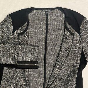 Eileen Fisher Women's Medium Black /White Knit‎ Straight Long-Sleeve Jacket